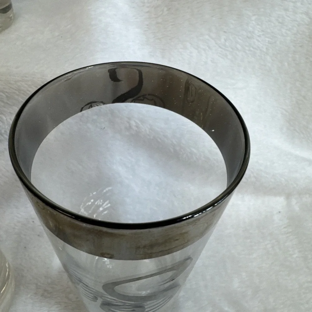 Set of 6‎ Vintage Monogrammed S Highball Glasses Silver Rimmed Barware
